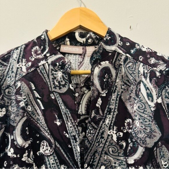Chico’s Paisley Open Front Jacket Size 0 (4) Purple Black Gray Multicolor - Picture 5 of 12